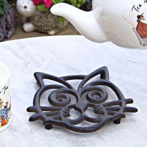 Cast Iron Trivet Rustic Style Antique Brown Finish Cat Face Shaped Pan Rest Hot Pan Stand Hot Pan Holder Kitchen Worktop Protector image 7