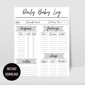 Feeding Tracker Printable, Baby Log Printable, Nanny Log, Childcare Log, Babysitter Report, Baby Sleep Log, Baby Shower Gift, New Mom Gift