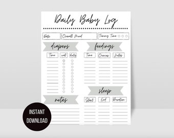Feeding Tracker Printable, Baby Log Printable, Nanny Log, Childcare Log, Babysitter Report, Baby Sleep Log, Baby Shower Gift, New Mom Gift