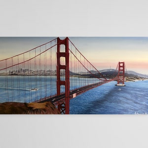 Original Oil Painting of San Francisco&#39;s Iconic Golden Gate Bridge - Cityscape Art, Contemporary Skyline, Home Decor, Wall Art - 48x24