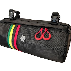 Handlebar Bike Bag. Gravel bag. Rainbow gifts. Cycling gifts! Great bike accessories. Bikepacking gear for gravel ride.