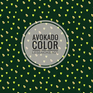 Pode incluir: Um fundo verde com um c&iacute;rculo branco contendo o texto "AVOKADO COLOR LESENOKBAGS". O fundo est&aacute; cheio de um padr&atilde;o repetitivo de metades de abacate verdes e cora&ccedil;&otilde;es verdes.