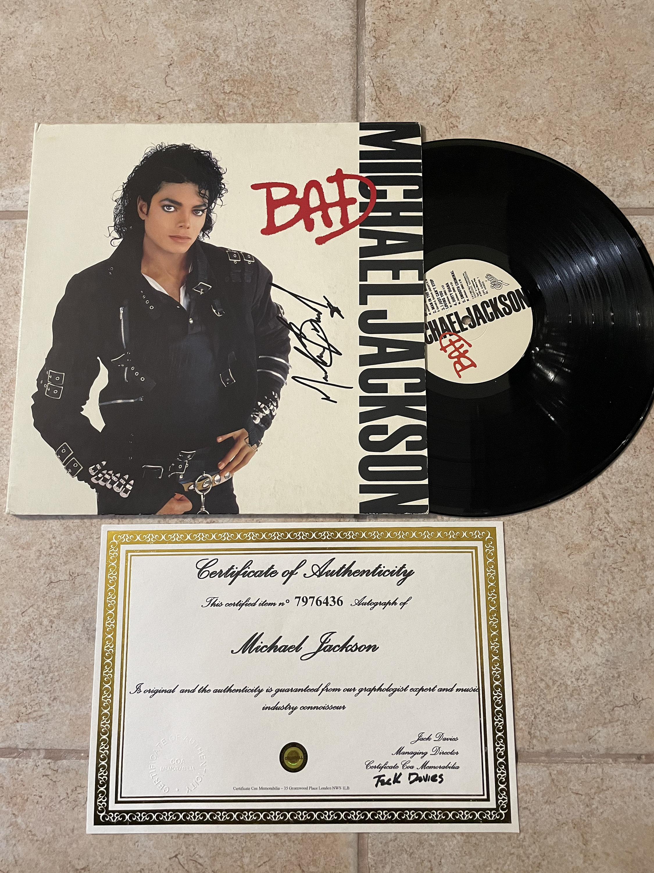 LP Vinyl Michael Jackson Autograph Bad 1987 COA Certificate Etsy