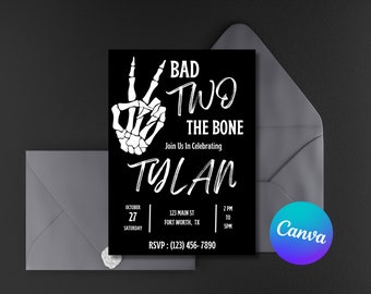 Bad TWO The Bone Birthday Invitation, Rock and Roll Invitation, Birthday Invitation