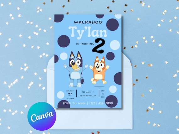 Bluey Birthday Party Invitation, Blue Bluey Invitation, Birthday Boy Blue Bluey Invitation, Canva Editable Bluey Invitation Template