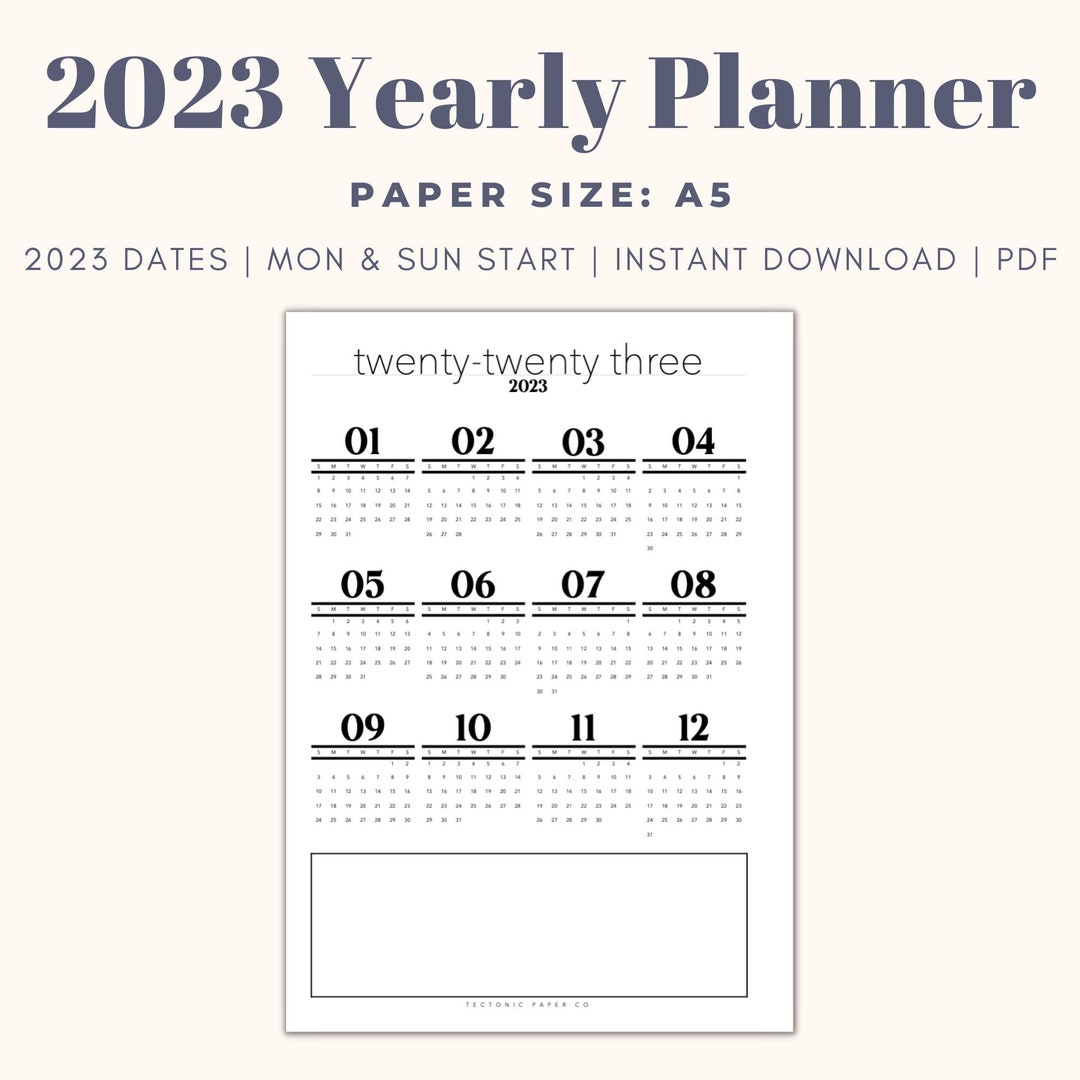 A5 2023 Dated Yearly Planner Printable Insert Digital 2023 - Etsy UK