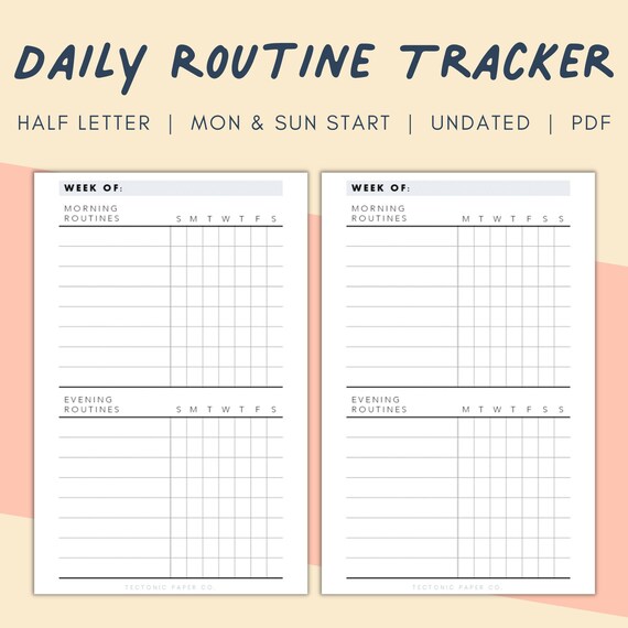 HALF LETTER Daily Routine Tracker Planner Printable 1 Page | Etsy