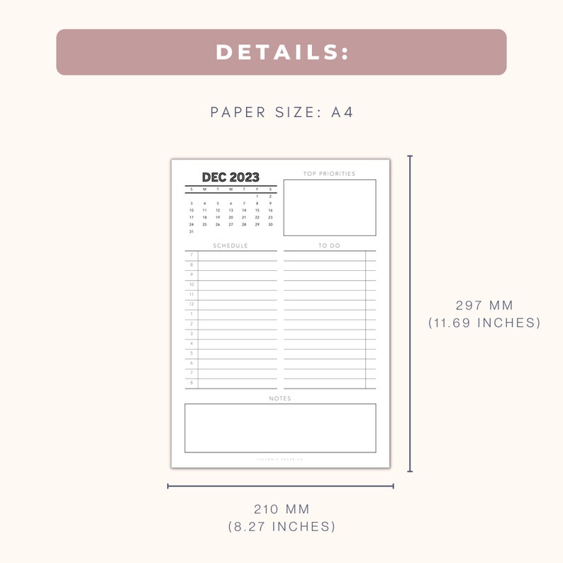 A4 2023 Daily Planner Printable Insert Daily Organizer 1D1P Etsy Hong