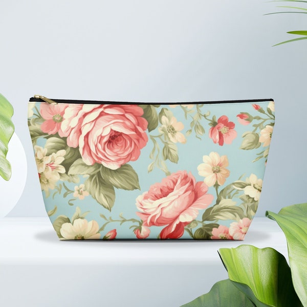 Coquette Accessory Pouch, Retro Floral Makeup Bag, Soft Girl Charger Bag, Feminine Accessory Bag, Travel Pouch, Girly Make-Up Pouch