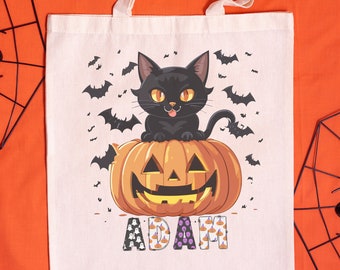 Customized Halloween Trick-or-Treat Bag, Personalized Halloween Candy Tote, Halloween Bag for Trick or Treating, Halloween Bag for Candy