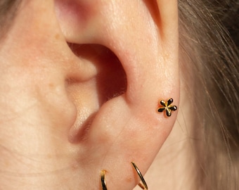 Small Gold Flower Earrings Sterling Silver