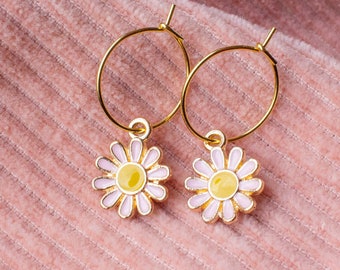 Earrings with Pastel Pink and Yellow Flowers