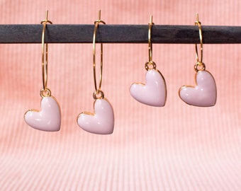 Pastel Pink Heart Earrings Gold