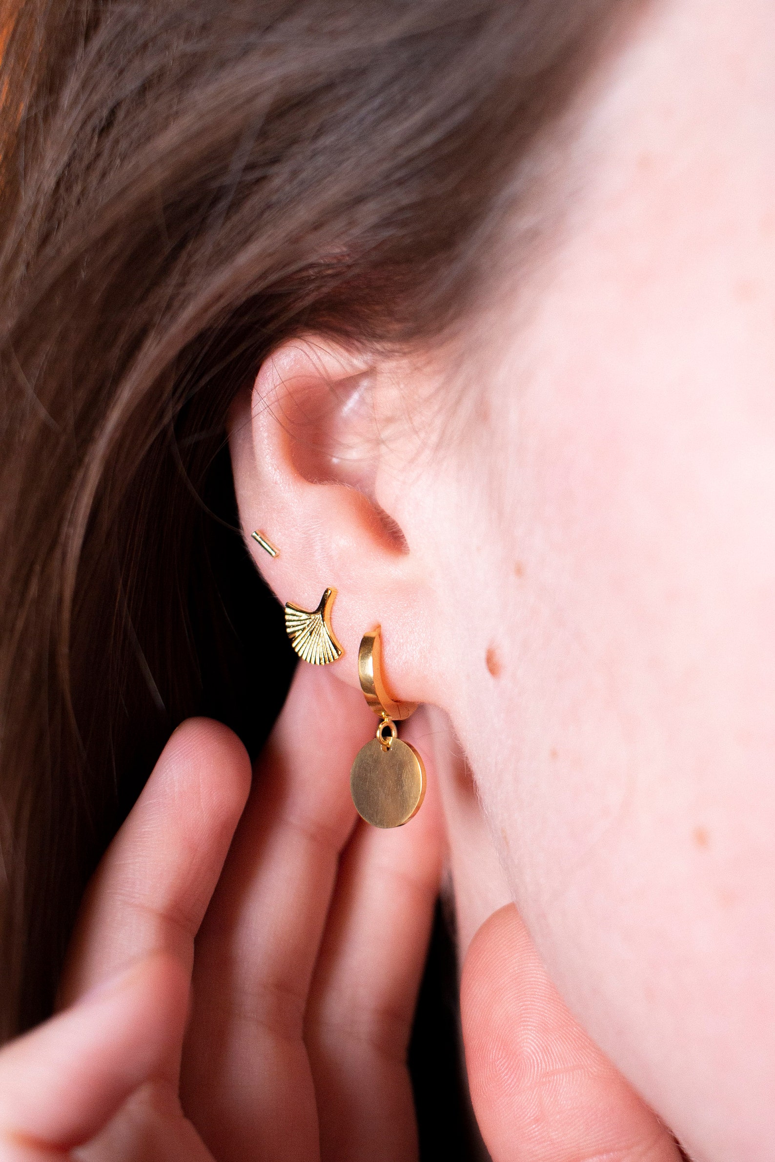 Gold simplistic coin earrings 14K gold plated titanium huggies Etsy
