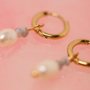 Gold Hoops with Beads and Pearl image 6