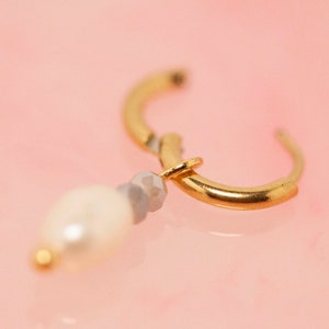 Gold Hoops with Beads and Pearl image 7
