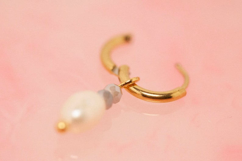 Gold Hoops with Beads and Pearl image 7