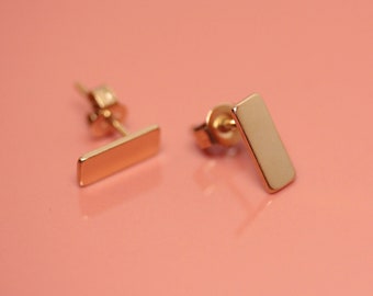 Gold Minimalist Earrings Studs Rectangle