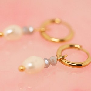 Gold Hoops with Beads and Pearl image 2