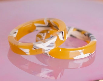 Minimalist Ring Yellow Pattern Cellulose Acetate Stackable Ring in Sizes 17mm and 18mm US Size 7 and 8