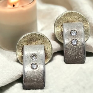 Stud earrings 925 silver gold-colored set with zirconia brushed design accessories gift ear stud earring