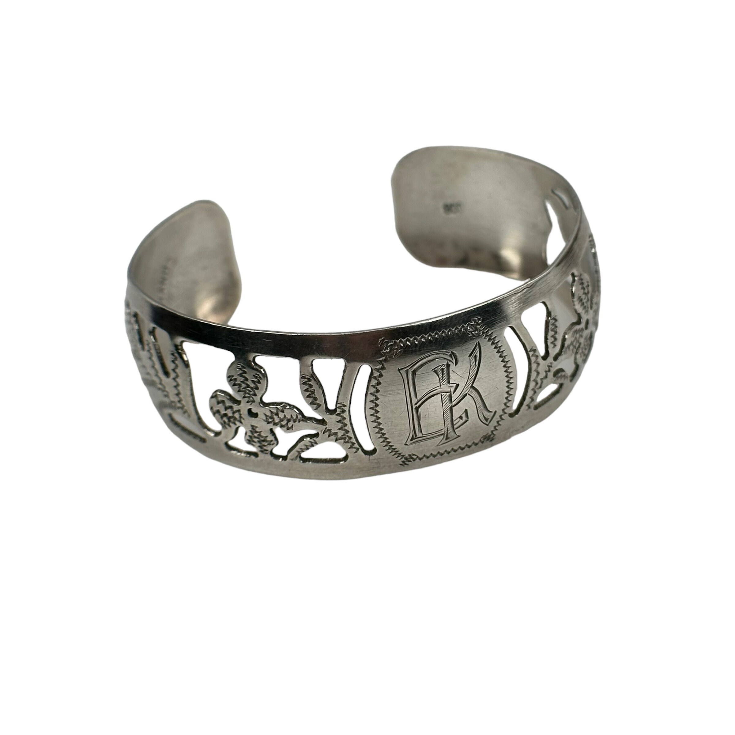 アンティーク　レトロ　ブレスレット【⑫081m】 Bangle 5.8 Cm Diameter 800 Silver Initials E K Art Nouveau