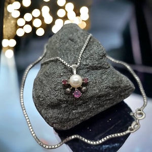 Venetian chain 46 cm Art Deco pendant design 925 silver vintage with zirconia gift pearl silver chain necklace