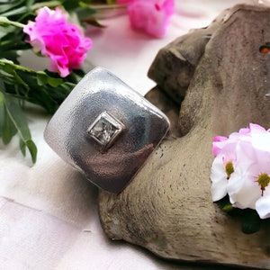 Ring 16.2 mm size. 51 Vintage 925 silver zirconia patina design silver ring women&#39;s ring