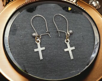 Delicate cross hanging earrings real silver jewelry vintage stud earrings women girls