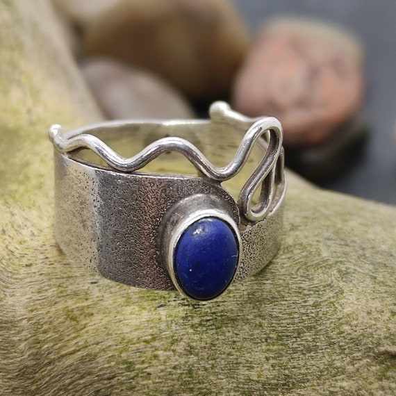 Lapislazuli Ring 16,9 mm Gr. 53 Patina 925er Silb… - image 2