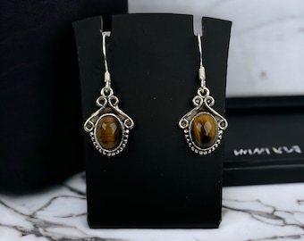 Earrings hanging earrings silver 925 threader tiger eye ladies ear studs vintage design ear plugs retro timeless