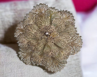 Belle Broche Ancienne En Argent Massif 925 - Diamètre 5 Cm - Vintage Et élégante