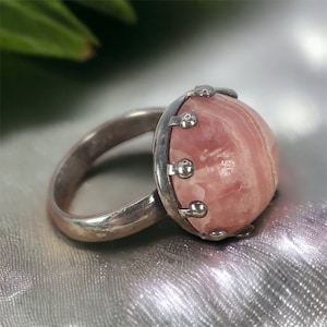 Rhodochrosite women&#39;s ring real silver 15.2 mm size. 48 Vintage women&#39;s ring retro timeless gemstone