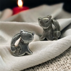 Cat Stud Earrings 925 Silver Ear Studs Vintage Accessories Gift Collector Kitten Earrings Women Girls