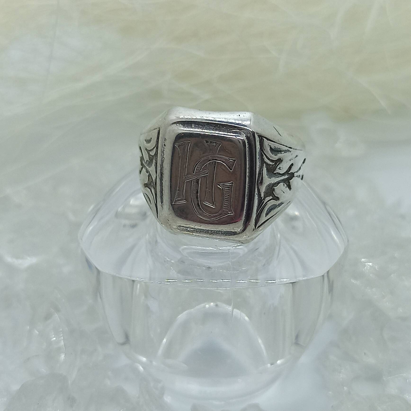 Antique Signet Ring 800 Silver Moon Crown Hallmark 19.4 Mm