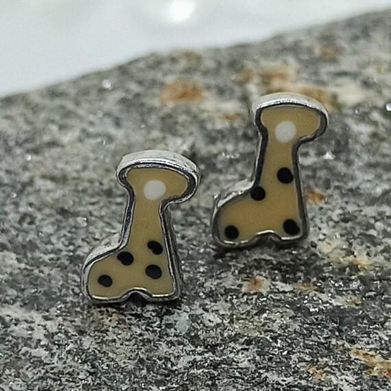 Orecchini A Bottone Giraffa In Argento 925 Con Zirconia Cubica E Cuore Rosa Smalto - Gioielli Carini Per Donne E Bambine - 2