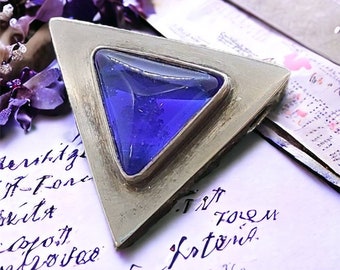 Triangular design necklace pendant 925 silver with gemstone vintage style gift patina 24 x 22 mm pendant