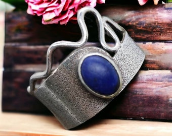 Vintage Ring 1990s Silver 925 Elegant Lapis Lazuli Blue Oval