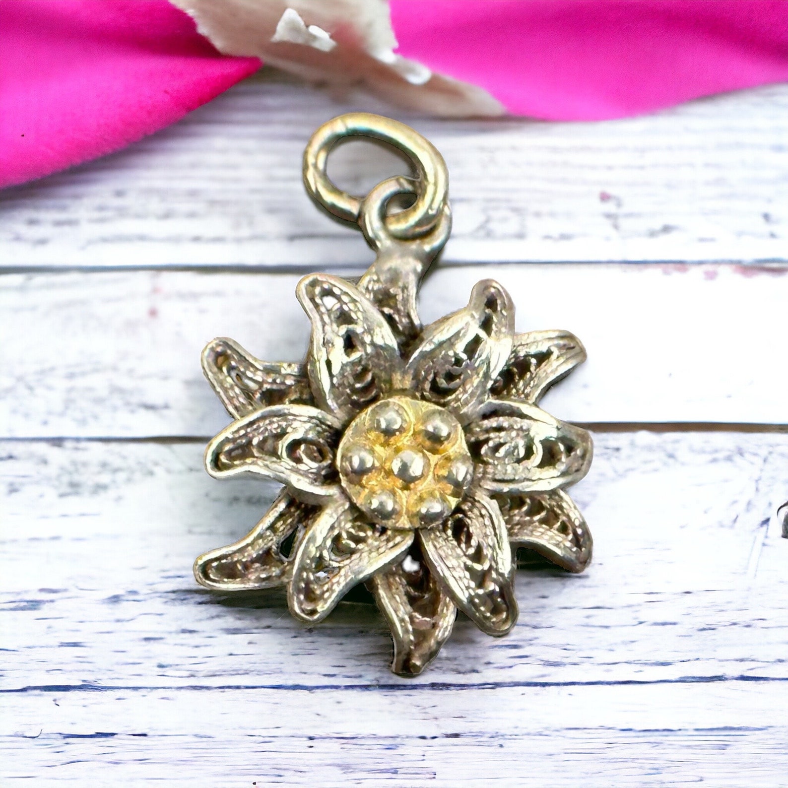 Flower necklace pendant real silver pendant 22 x 14 mm vintage folklore accessories Charivari traditional jewelry blossom