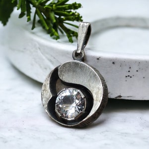 Karl Laine necklace pendant 925 silver rock crystal vintage design Finland patina gift idea pendant 22.4 mm