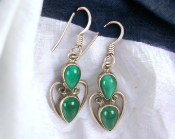 Boucles D'oreilles Pendantes Anciennes En Argent 925 - Vintage - Occasion