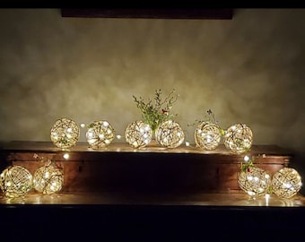 Home Decor, Unique string lighting, made with jute twine and fairy lights. lighted garland, mantel light decor. unique gift