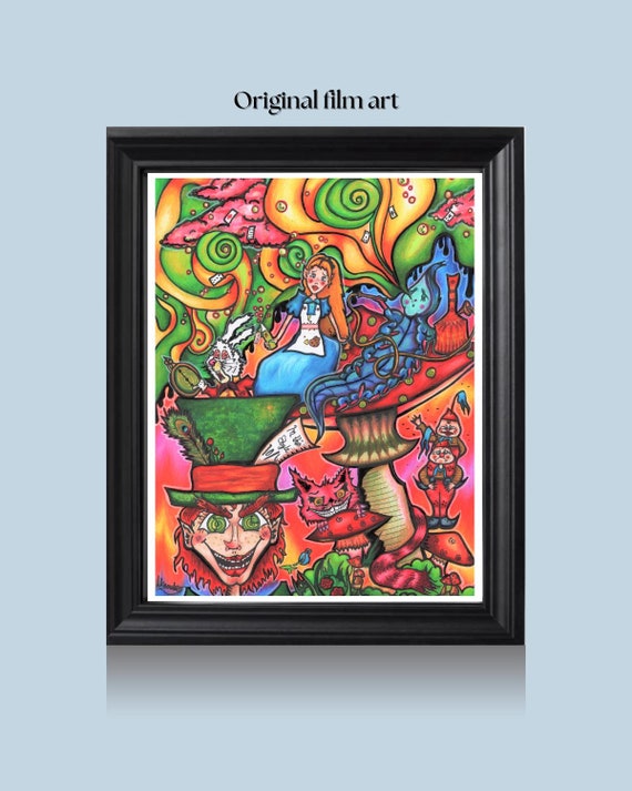 Alice in Wonderland Trippy Art Print, Colourful Movie Wall Decor- ORIGINAL ART