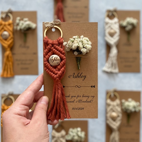 Personalized Will You Be My Bridesmaid Gifts, Tie The Knot Gifts For Bridesmaids, Maid of Honor Gifts, Trauzeugin Geschenk, Macrame Keychain