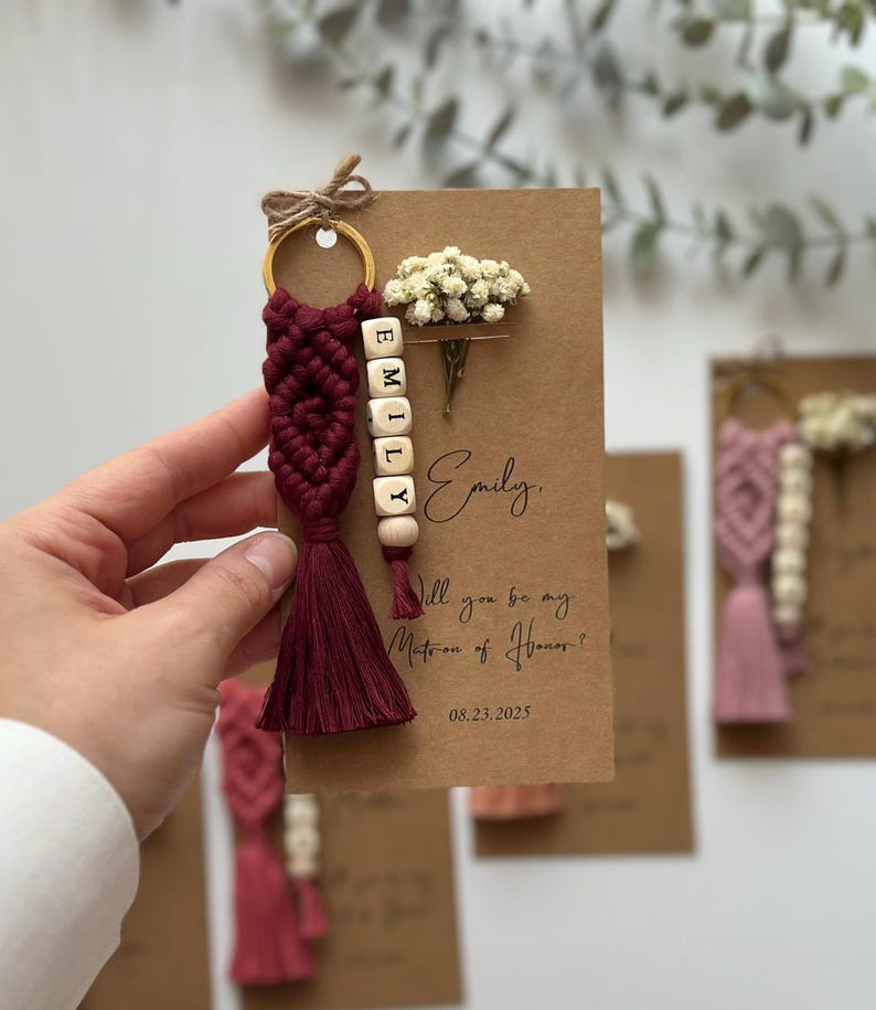 Personalized Wedding Gift for Bridesmaids, Custom Proposal Gift for Bridesmaid, Maid of Honor Proposals, Bridesmaid Box Gifts, Name Keychain image 15