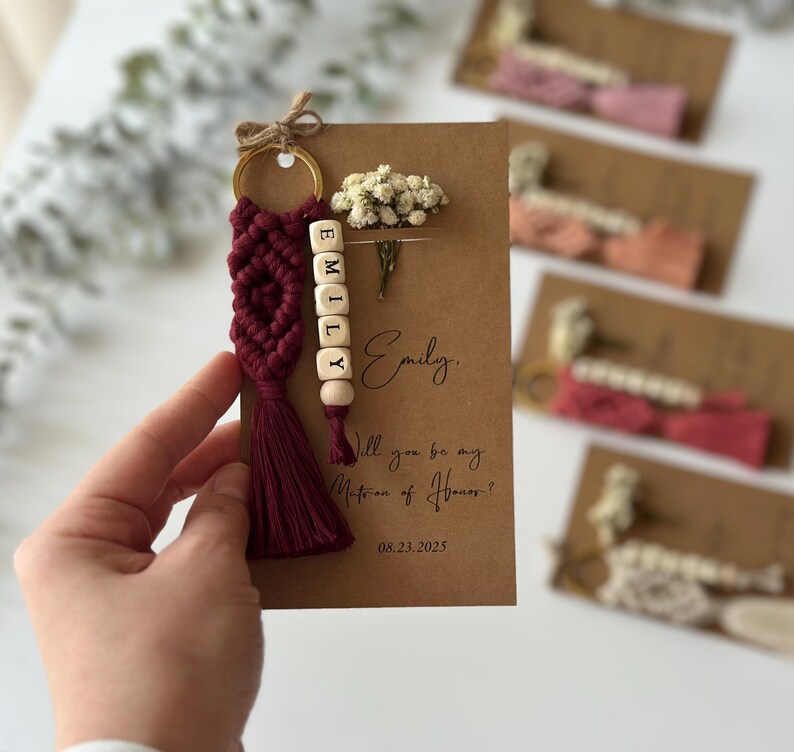 Personalized Wedding Gift for Bridesmaids, Custom Proposal Gift for Bridesmaid, Maid of Honor Proposals, Bridesmaid Box Gifts, Name Keychain image 14