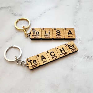 Custom Chemistry Name Keychain, Periodic Table Element Name Keychain, Custom Chemistry gift, Teachers Keychain Gift, Gift For Science Lovers