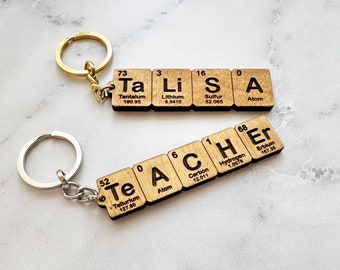 Custom Chemistry Name Keychain, Periodic Table Element Name Keychain, Custom Chemistry gift, Teachers Keychain Gift, Gift For Science Lovers