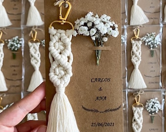 Wedding Keychain Favors For Guests: Macrame Keychain with Cards For Wedding, Boho Wedding Gifts