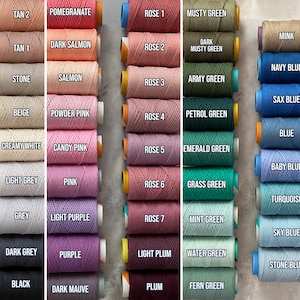 May include: A collection of 48 spools of embroidery floss in various colours, including cinnamon, terracotta, milky brown, latte, mustard, light brown, brown, coffee, bitter coffee, tan 2, tan 1, stone, beige, creamy white, light grey, grey, dark grey, black, pomegranate, dark salmon, salmon, powder pink, candy pink, pink, light purple, purple, dark mauve, rose 1, rose 2, rose 3, rose 4, rose 5, rose 6, rose 7, light plum, plum, musty green, dark musty green, army green, petrol green, emerald green, grass green, mint green, water green, fern green, mink, light yellow, yellow, light orange, orange, red, dark red, burgundy, navy blue, sax blue, blue, baby blue, turquoise, sky blue, stone blue.